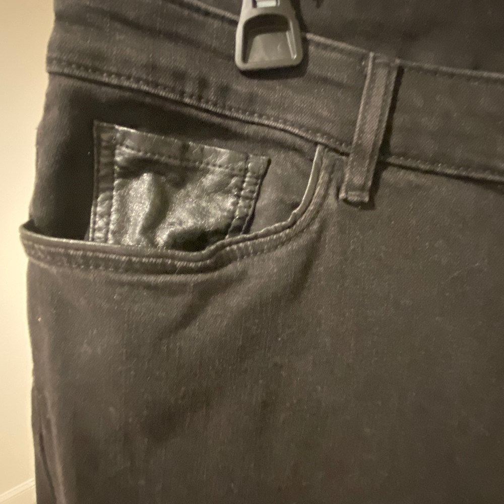 Ralph Lauren Black Leather Trim Ankle Zip Skinny Jeans 18W